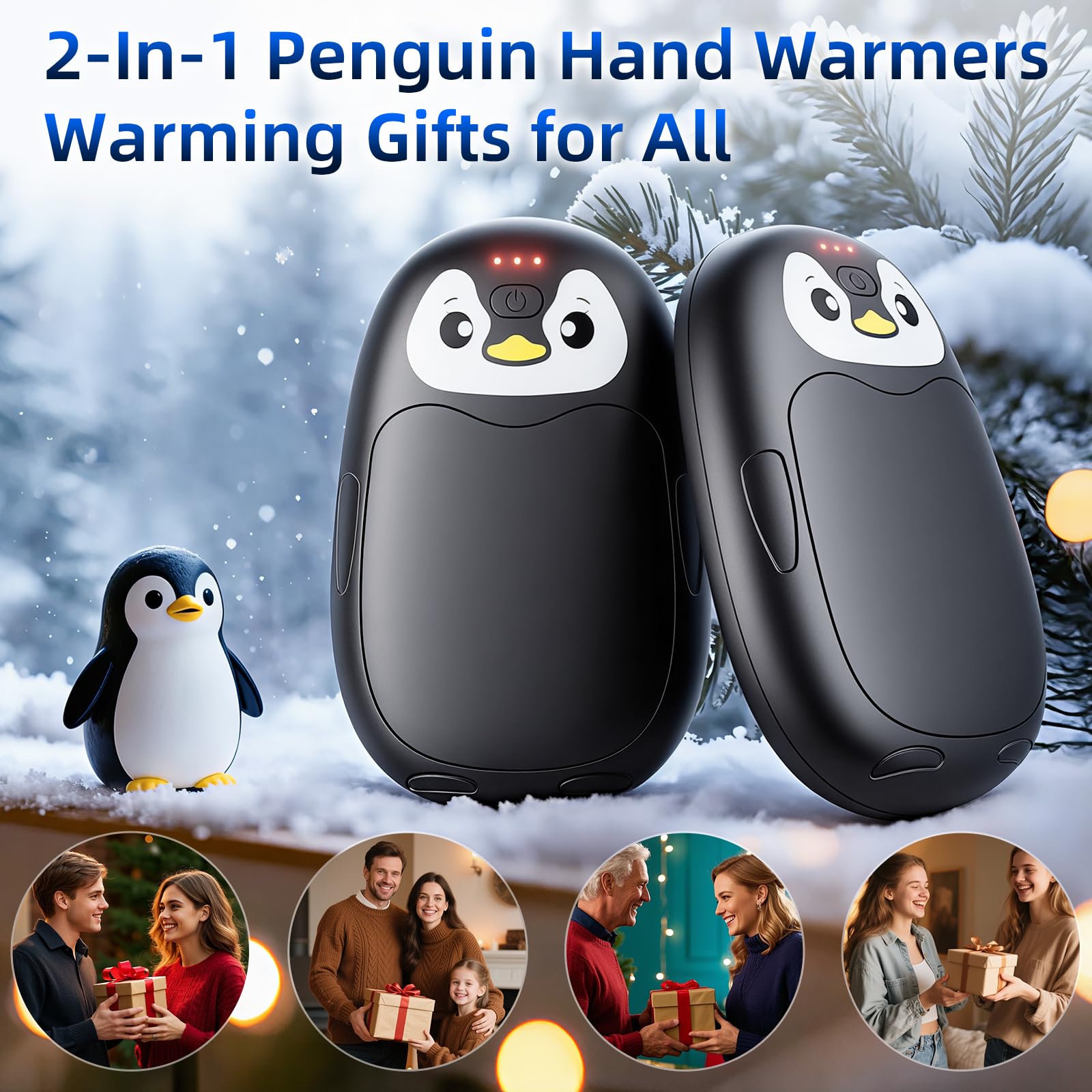 Hand Warmers Rechargeable, 8000mAh Electric Handwarmers, 2 pack Pocket HandWarmer, 3 Levels Heating, Portable for Pocket, Gloves, Golf Skiing Camping, Tech Gifts for Men Women, Black