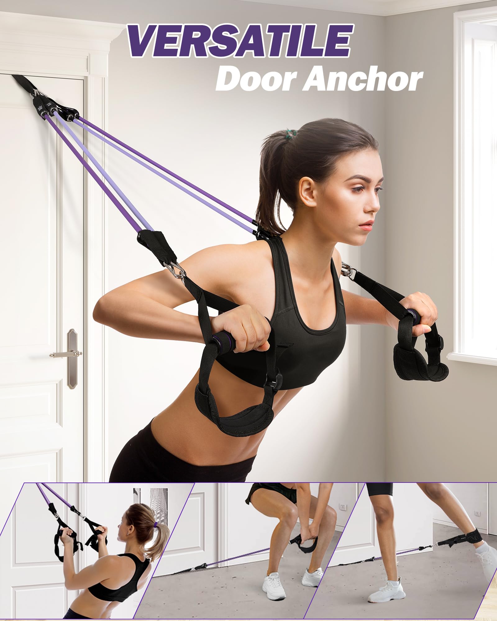 ALongSong Pilates Bar Set With 6 Latex Elastic Resistance Bands 20-180LBS or 30-240LBS & Door Anchor Pilates Equipment For Home Gym Workout Fitness