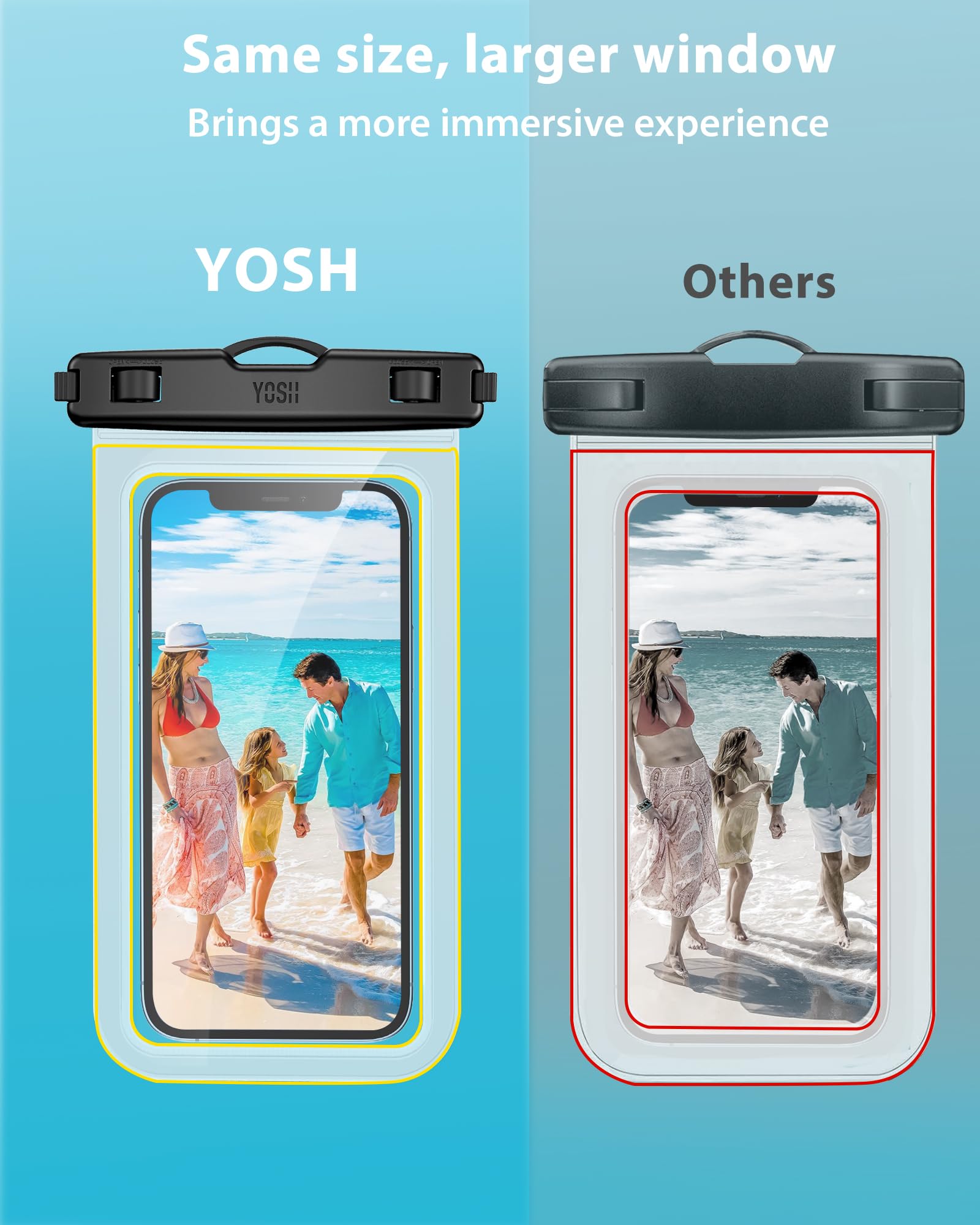 YOSH Waterproof Phone Pouch 2 Pack, 7 inch IPX8 Waterproof Phone Case for Swimming Travel Beach Trip Snorkelling Kayaking, Underwater iPhone Case for iPhone 16 15 14 Pro Max, Samsung S25 S24 Ultra