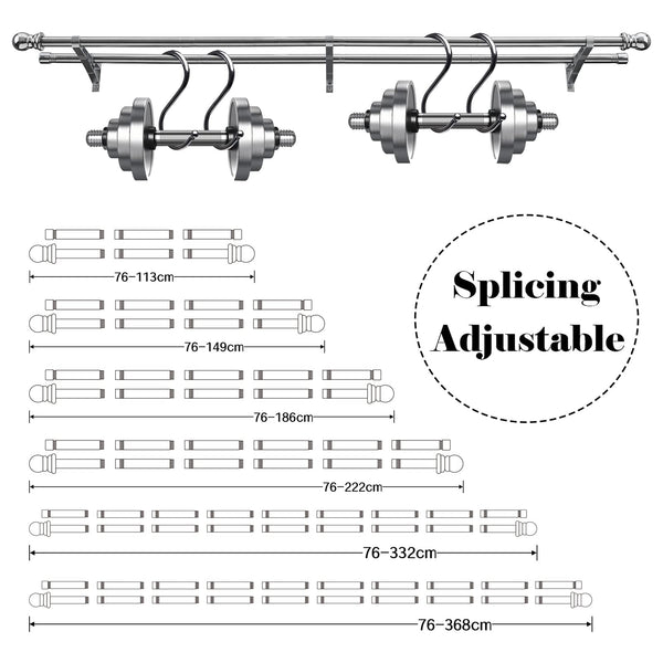 Harrms Double Curtain Pole, Curtain Poles for Eyelet Curtains, Silver Curtain Pole 76-332cm, Extendable Metal Curtain Rod Stainless Steel Room