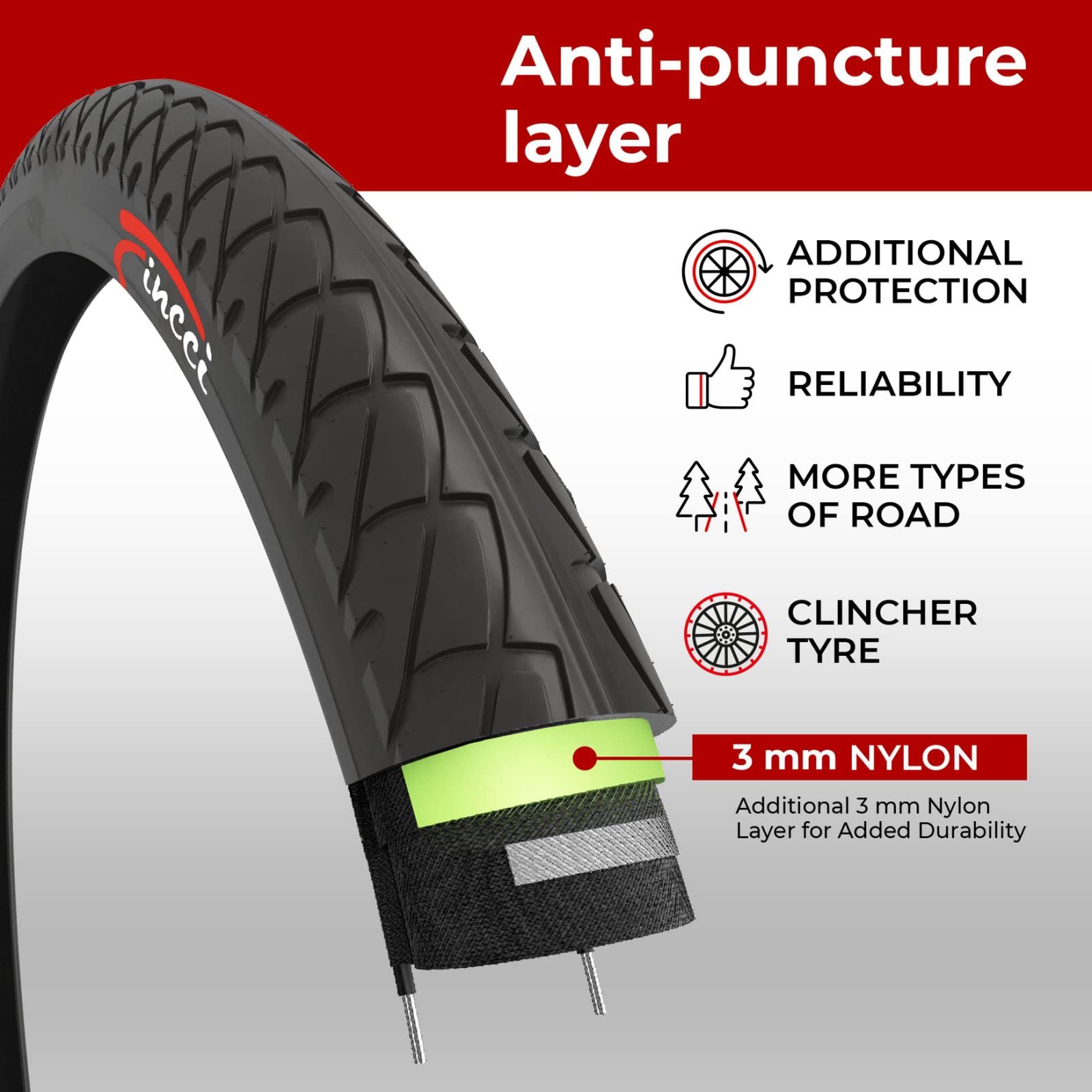 Fincci Set Pair 26 x 1.95 Inch 50-559 Slick Tyres with Presta Inner Tubes and 3 mm Antipuncture Protection for Cycle Road Mountain MTB Hybrid Bike