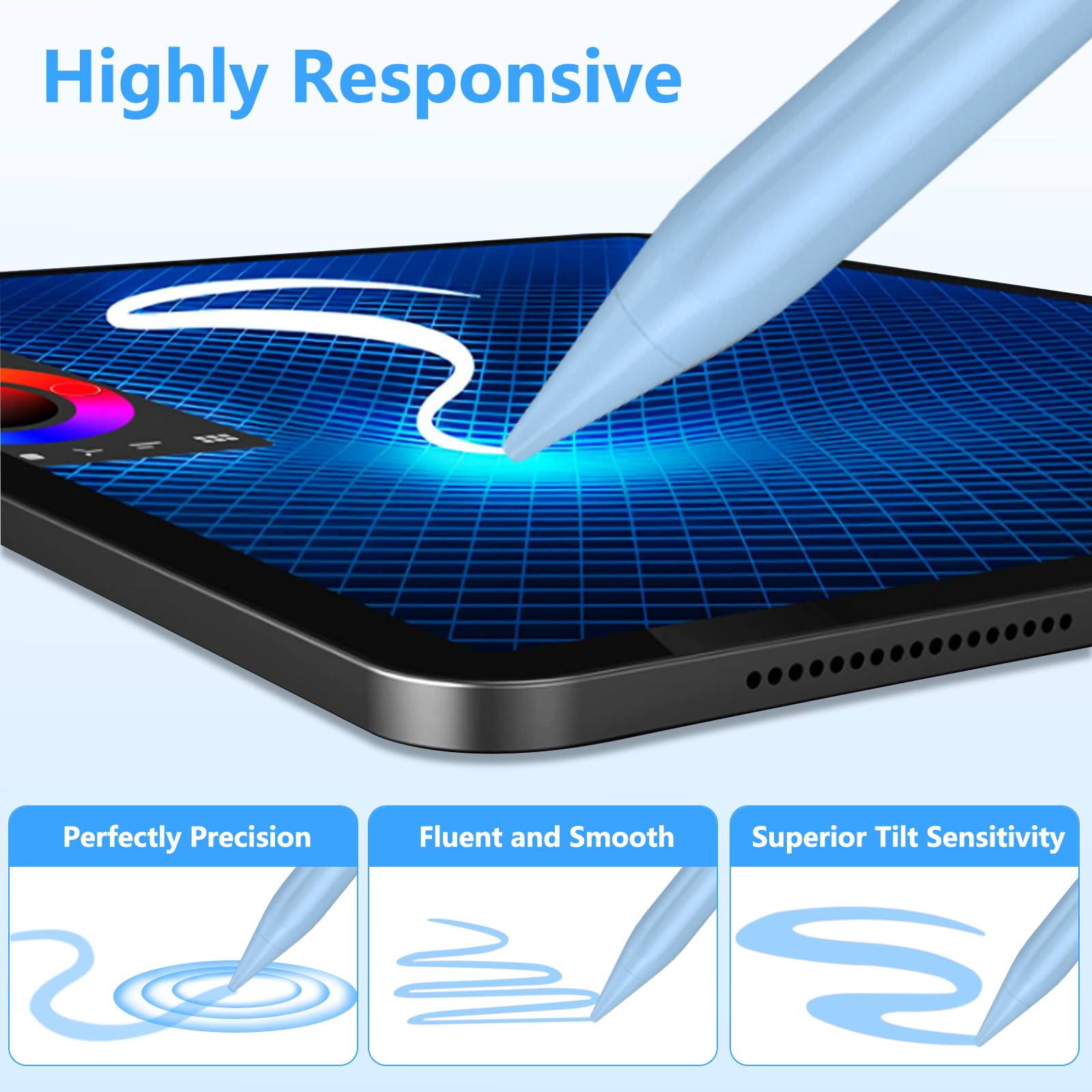 TQQ Pencil Compatible iPad 2018-2025, 2X Faster Charge, Pixel Precision, Tilt Sensitive Stylus Pen for Apple iPad 11/10/9/8/7/6th Gen, Pro 12.9/11/13 Inch M4, Air 3/4/5/M2/M3, Mini 5/6