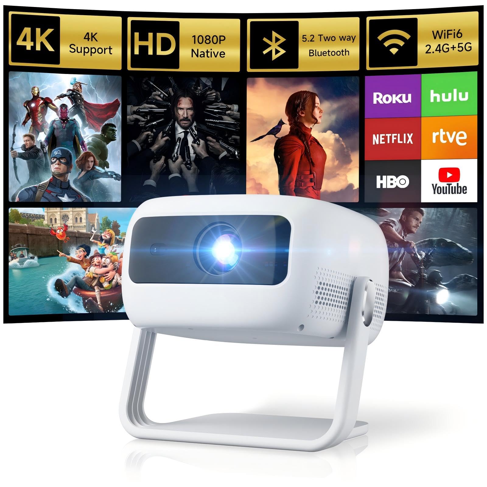 [360°Adjustable Stand] Mini Projector with WiFi and Bluetooth: Electric Focus & Auto Keystone 1080p Supported, 15000L,Phone Projector - 2025 Upgraded Visulapex Portable Home Theater
