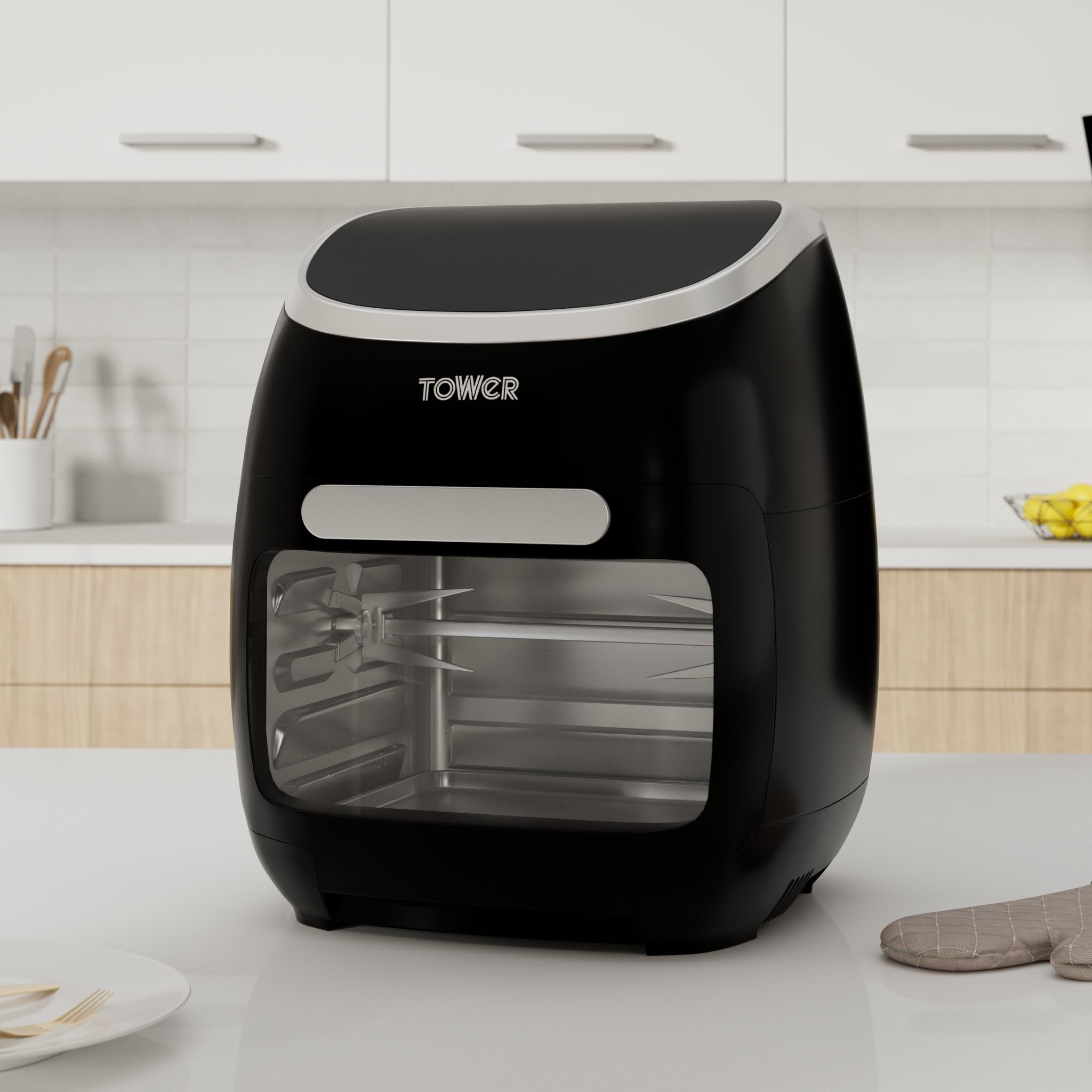 Tower T17122 Vortx Platinum Xpress Digital 30L Air Fryer Oven with Vizion Viewing Window, 18 Cooking Options, 2 Hour Timer, 1800W, Black