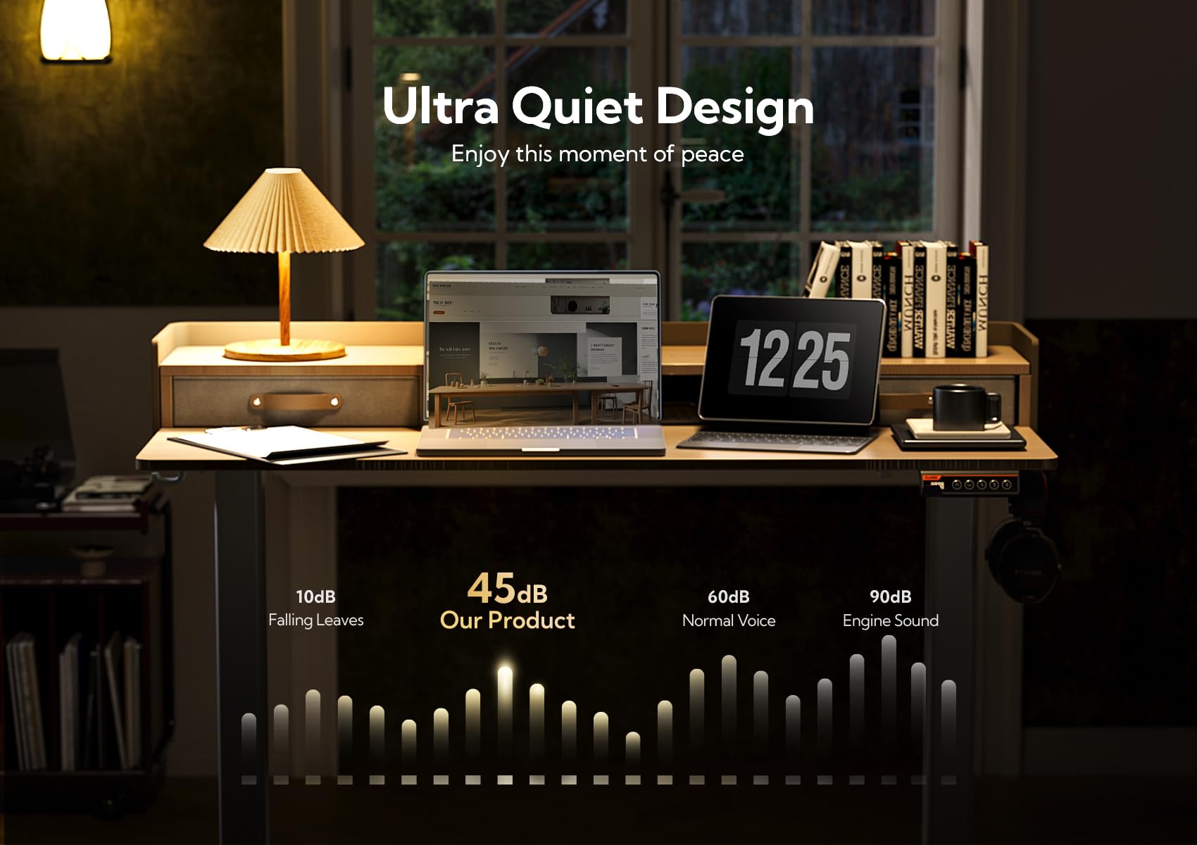 Claiks Electric Standing Desk with Drawers, 120x60cm Height Adjustable Desk with Storage Shelf and Splice Board, Stand Up Desk for Home Office, White Frame/Maple Top