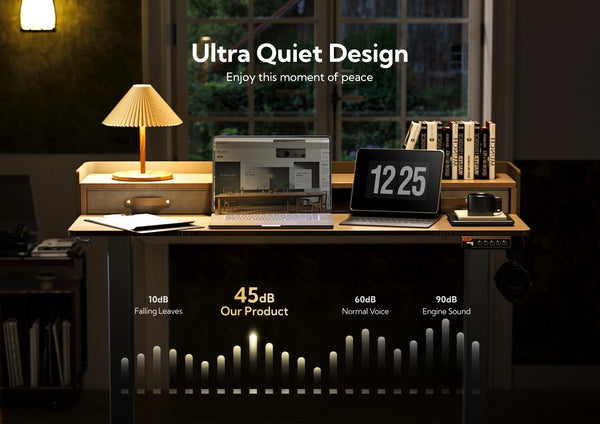 Claiks Electric Standing Desk with Drawers, 120x60cm Height Adjustable Desk with Storage Shelf and Splice Board, Stand Up Desk for Home Office, White Frame/Maple Top