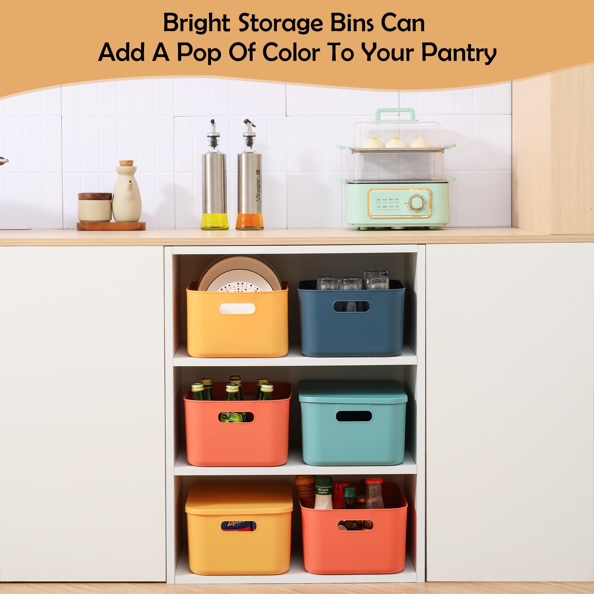 HapiLeap Storage Boxes With Lids, Stackable Plastic Storage Baskets for Shelves Kitchen Bathroom Playroom Classroom Office Nursery (Medium (4 PCS))