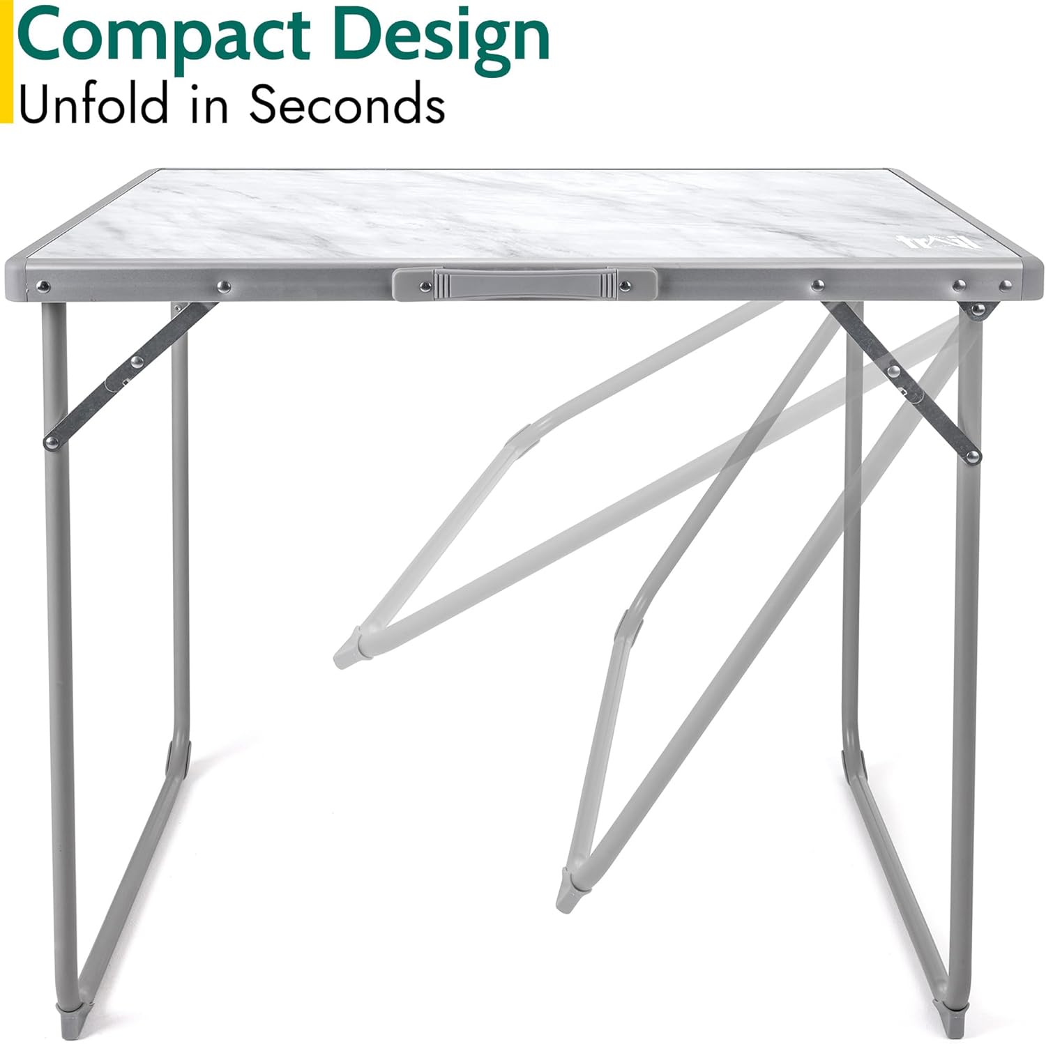 Trail Portable Folding Camping Table, Outdoor Garden Picnic Fishing Festival Beach, Heavy Duty Tubular Steel Legs, Water Resistant Laminate Top, Lightweight with Handle (L80cm x W60cm x H67cm / 3.5kg)