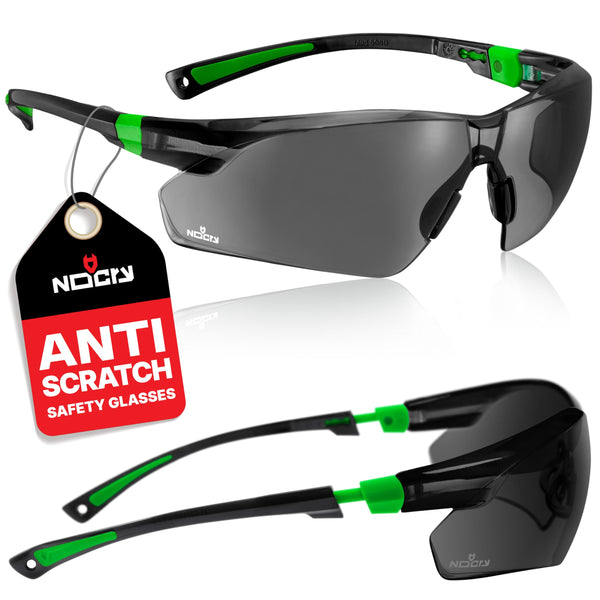 NoCry Clear Safety Glasses for Work with Anti Fog Scratch Resistant Wrap-Around Lenses and Non-Slip Grips, UV Protection. Adjustable Eye Protection Cycling and Squash Glasses with Black & Green Frames