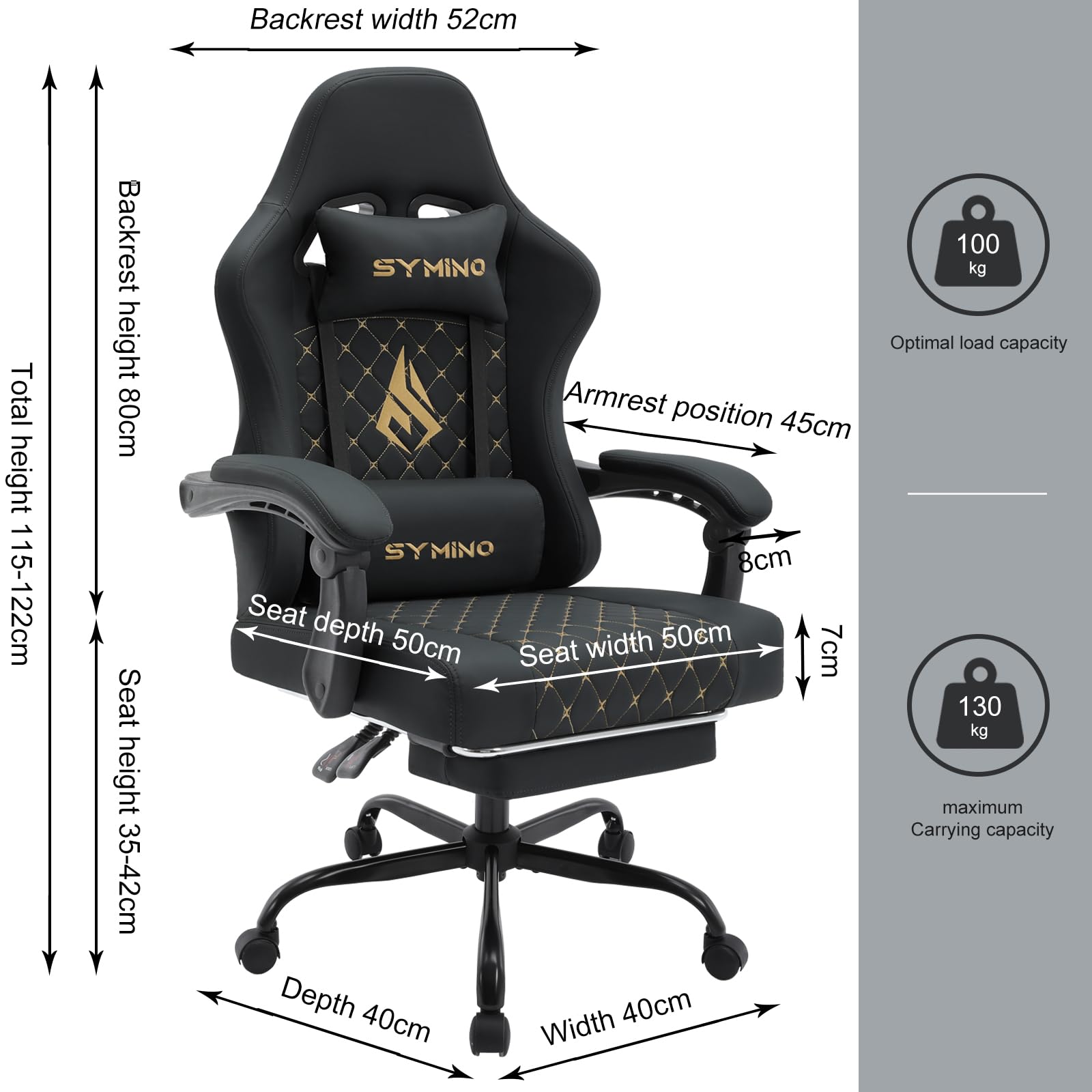Symino Gaming Chair with Footrest, Computer Ergonomic Video Game Chair, Adjustable Swivel Task Chair with Lumbar Support, PC Chair, Office Chair PU Leather, Grey&White
