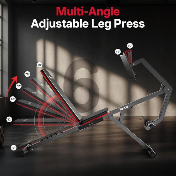PASYOU Leg Extension Machine With 6 Adjustable Backrests, Leg Press Machine For Home Gym，Maximum Capacity & Dumbbell Weight 220LBS ，Weight Bench With Leg Curl Machine For Lower Body Exercise PM30