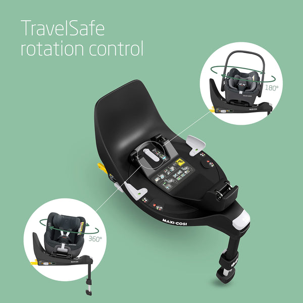 Maxi-Cosi FamilyFix 360 i-Size Base, Rotating Car Seat System, 360 Swivel ISOFIX Base, 0-4 Years (40-105 cm), One-Hand FlexiSpin Rotation, TravelSafe Rotation Control, Click & Go, Black
