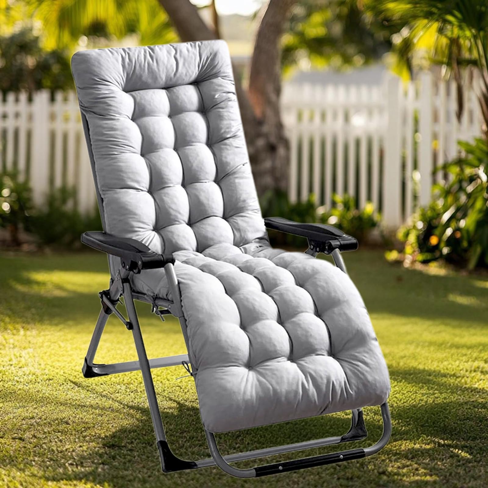 High Back Sun Lounger Replacement Cushion: 170x53 cm Padded Soft Non Slip Ties Outdoor Indoor Use for Reclining Garden Chair Patio Beach Porch Furniture