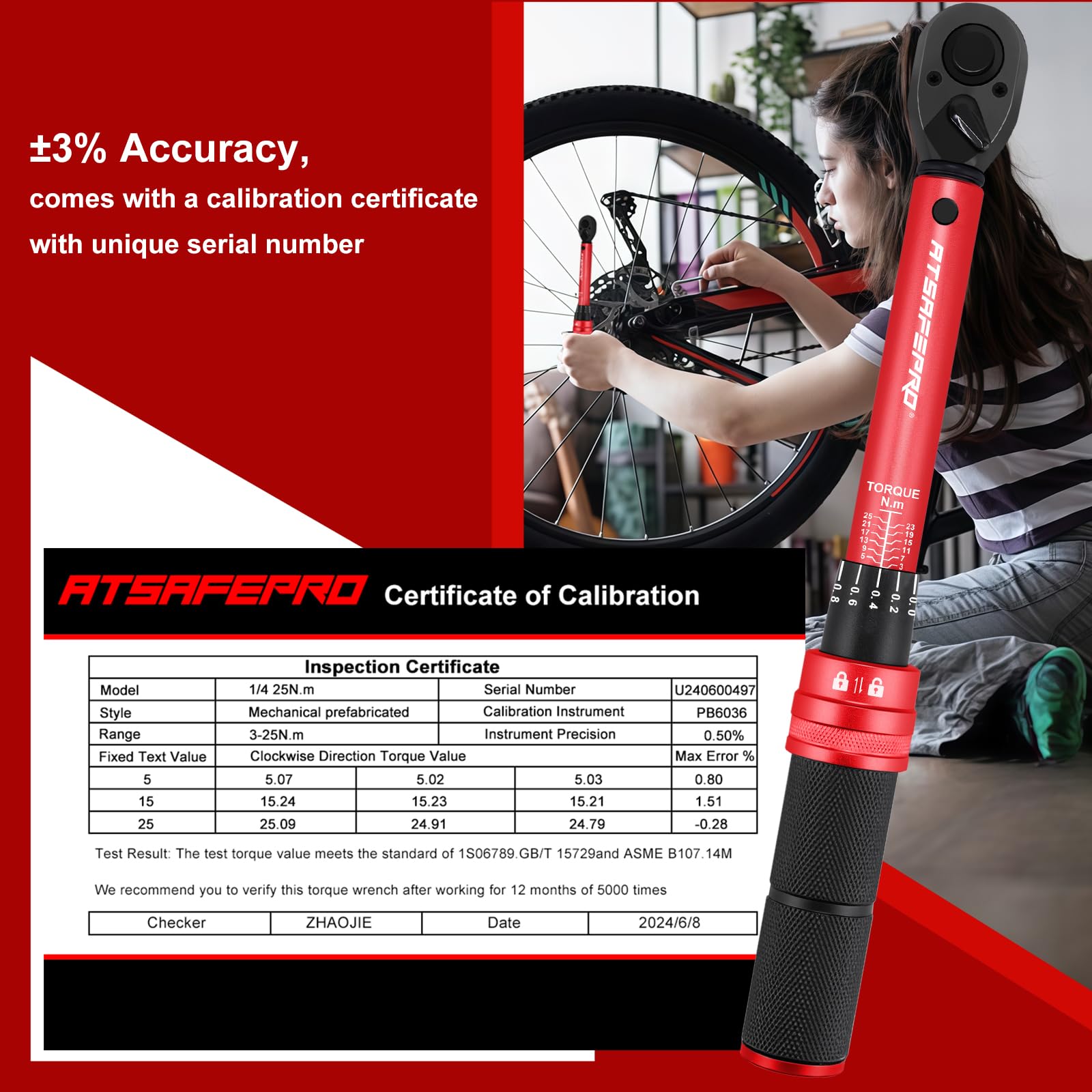 ATsafepro Torque Wrench 3/4 Inch, 100-600 Nm Torque Wrenchs, ±3% Error Accuracy with 48 Teeth Dual-Direction Adjustable for Repair of Car, Truck, Tractor