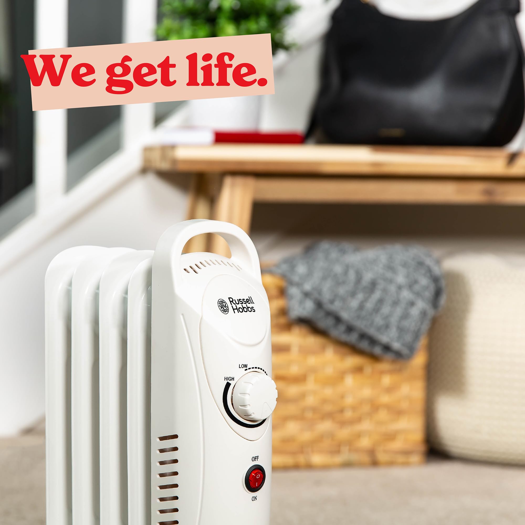 Russell Hobbs 1500W/1.5KW Oil Filled Radiator, 7 Fin Portable Electric Heater - White, Adjustable Thermostat with 3 Heat Settings, Safety Cut-off, 15 m sq Room Size, RHOFR5001, 2 Year Guarantee