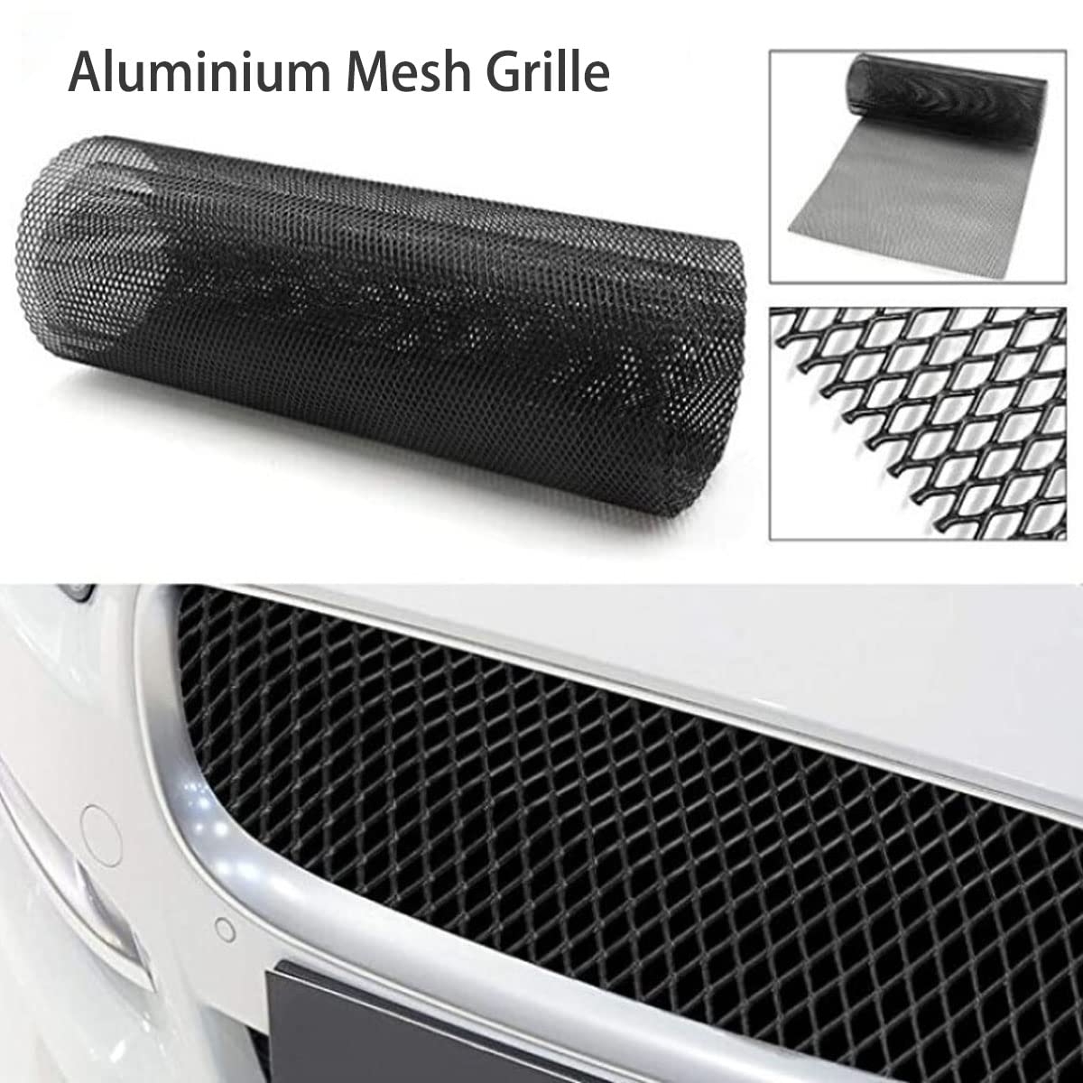 Car Mesh Grille, 100 * 30cm Universal Aluminium Alloy Car Racing Grill Net Vent Tuning Durable Honeycomb Grille Mesh for Bumper, Hood Vents, Fenders (3 * 6MM)