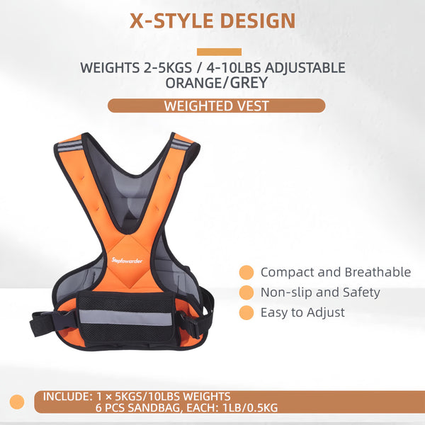Stepfowarder Weighted Vest for Women Men Kids, X-Style Strength Weight Vest Adjustable 2 to 5kg with Reflective Stripes, Suitable for Running, Body