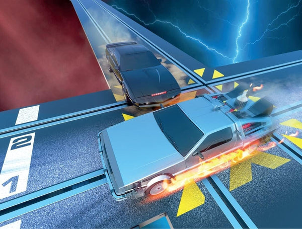 Scalextric Racing Track Sets for Kids - 1980s TV Back to the Future vs Knight Rider Speed Track - Electric Race Tracks for Boys & Girls 5+, Slot Car Race Tracks - 1:32 Scale Mini Car Racing Sets