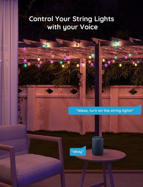 Govee Outdoor LED String Lights, 15m RGBIC WiFi Garden Lights Dimmable Warm White LED Bulbs, IP65 Waterproof Smart Garden Lights for Backyard, Party