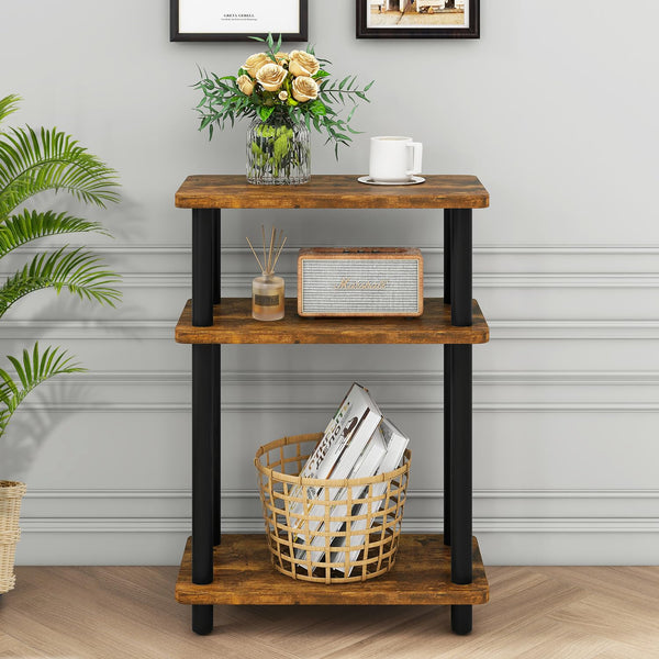 IBUYKE Narrow Side Table, 3-Tier End Table with Storage Shelf Black, Slim Small Table, 40x18x62.5cm,Thin Nightstand Bedside Table for Living Room