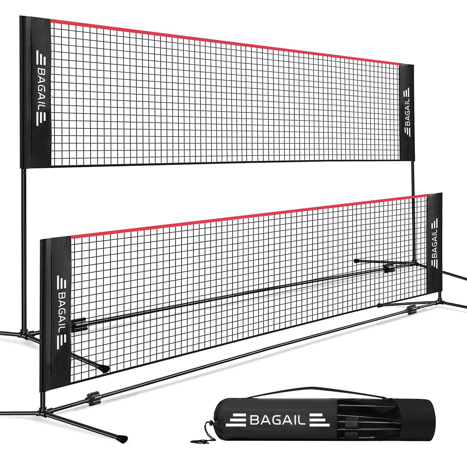 BAGAIL Badminton Net, Foldable Nylon Net, Hieght Adjustable Stand and Portable Carry Bag, Easy to Assemble or Disassemble, Ideal Recreational Sports Net for Tennis, Kids Badminton or Volleyball