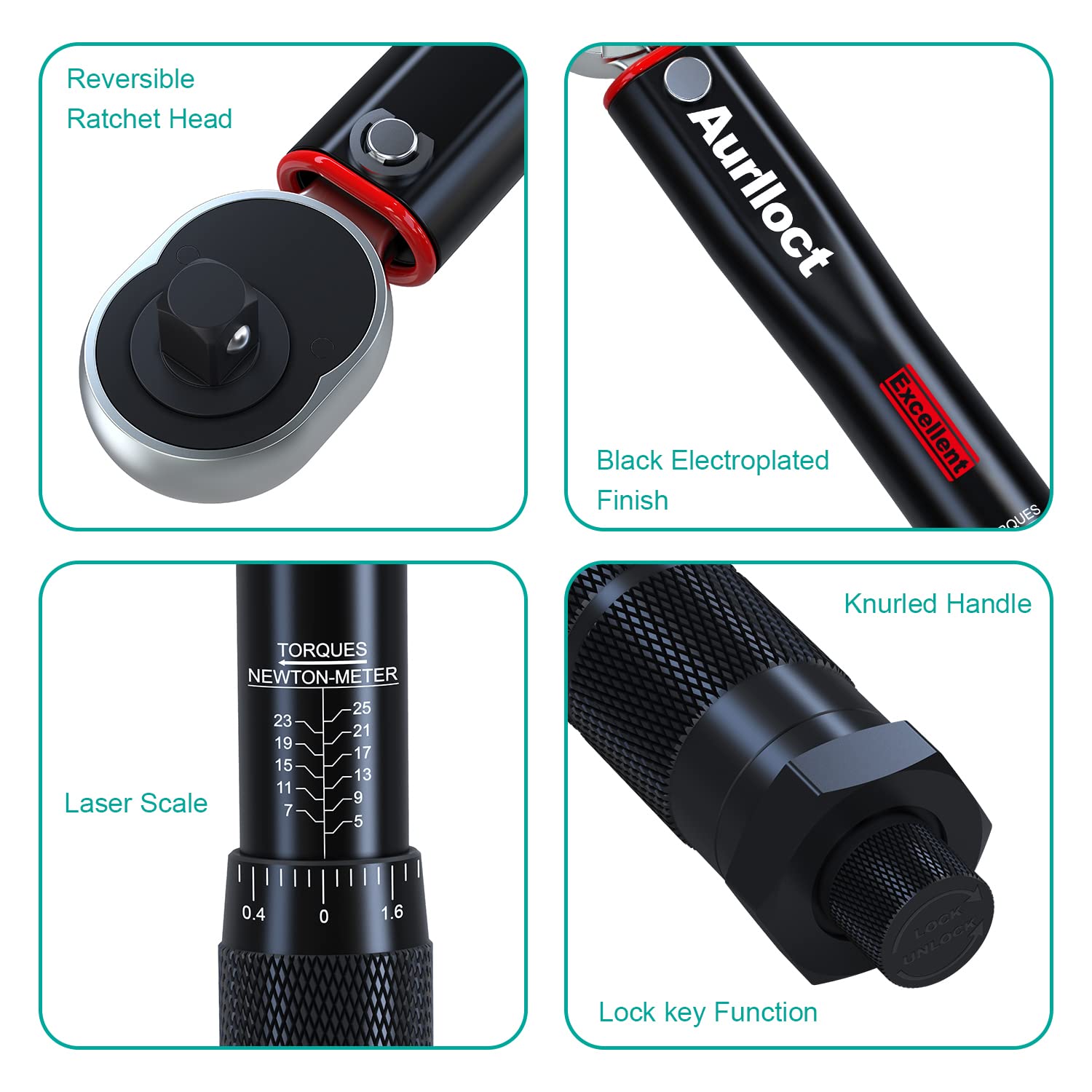 1/2" Torque Wrench Set, Car Wheel Torque Spanner 20-230 Nm with 3/8'' Adapter, ± 3% Accuracy, 72 Tooth for Car Repair, Tire Replacement Etc