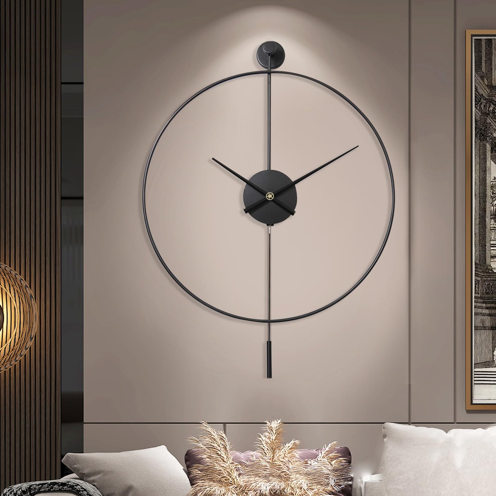 Classical Large Decorative Wall Clock with Pendulum, Modern Non-Ticking Silent Metal Wall Clocks for Living Room, Bedroom, Study, Office,20??