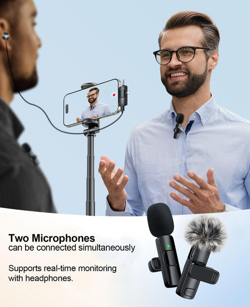MENERESAS Mini Microphone for iPhone/Android: 3-in-1 Wireless Lavalier Microphone with Noise Reduction and Crystal Sound for Camera, Professional Video Recording, YouTube, TikTok
