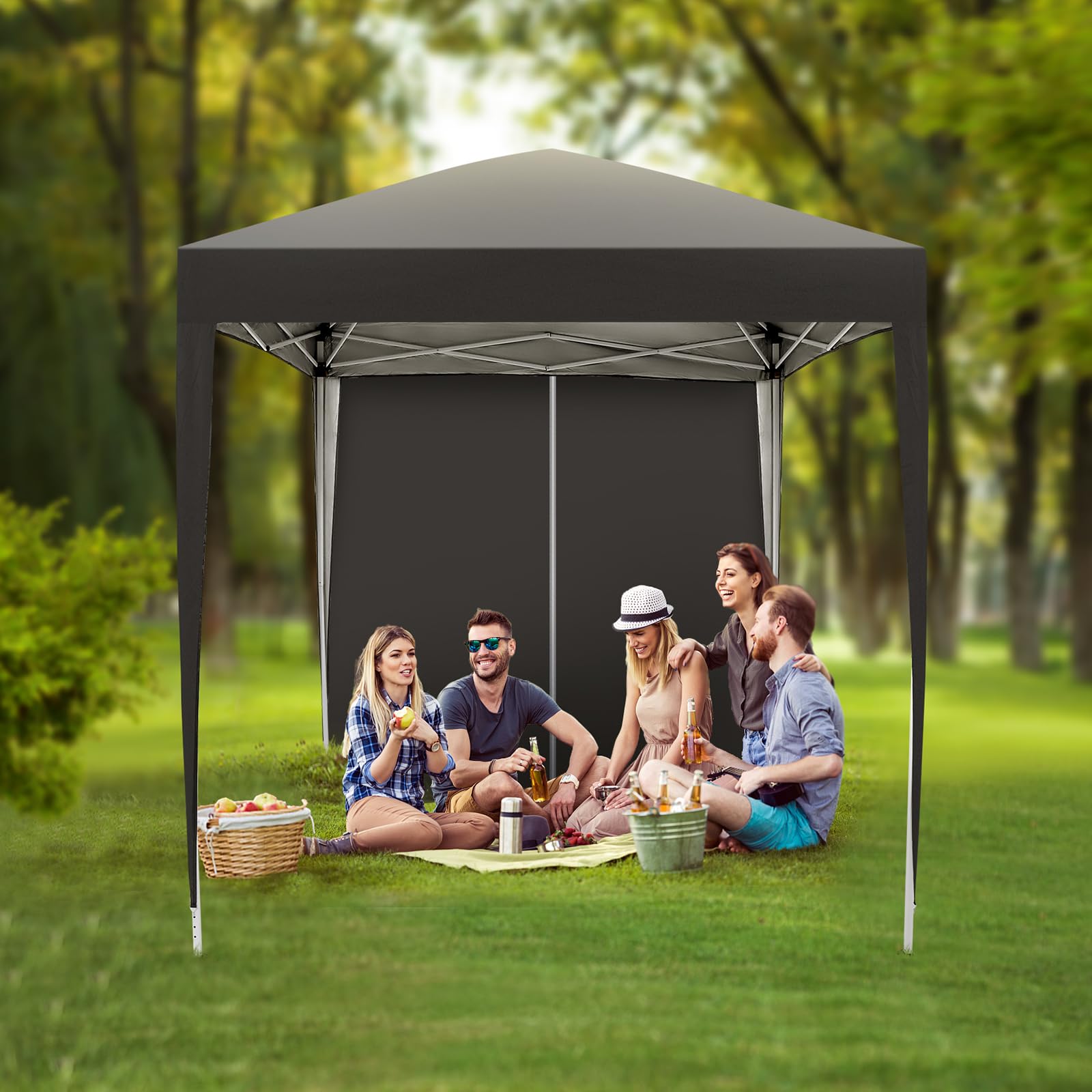 Bonnlo Pop Up Gazebo with Sides 3m x 3m, Easy Setup Instant Outdoor Canopy, Folding Garden Gazebo, Party Tent Grey
