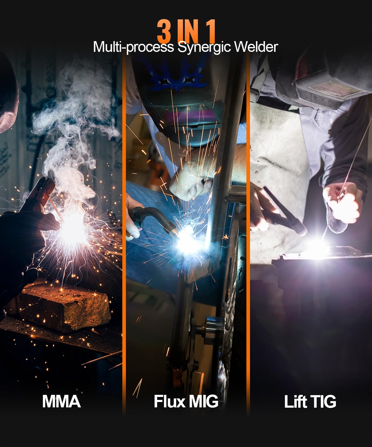 HITBOX Gasless MIG Welder 240V 200A, 3-in-1 Synergy Welding Machine MIG/ARC/Lift TIG with LED Display, Flux Core Wire & MIG Torch – IGBT Inverter Portable Welder(HBM200)