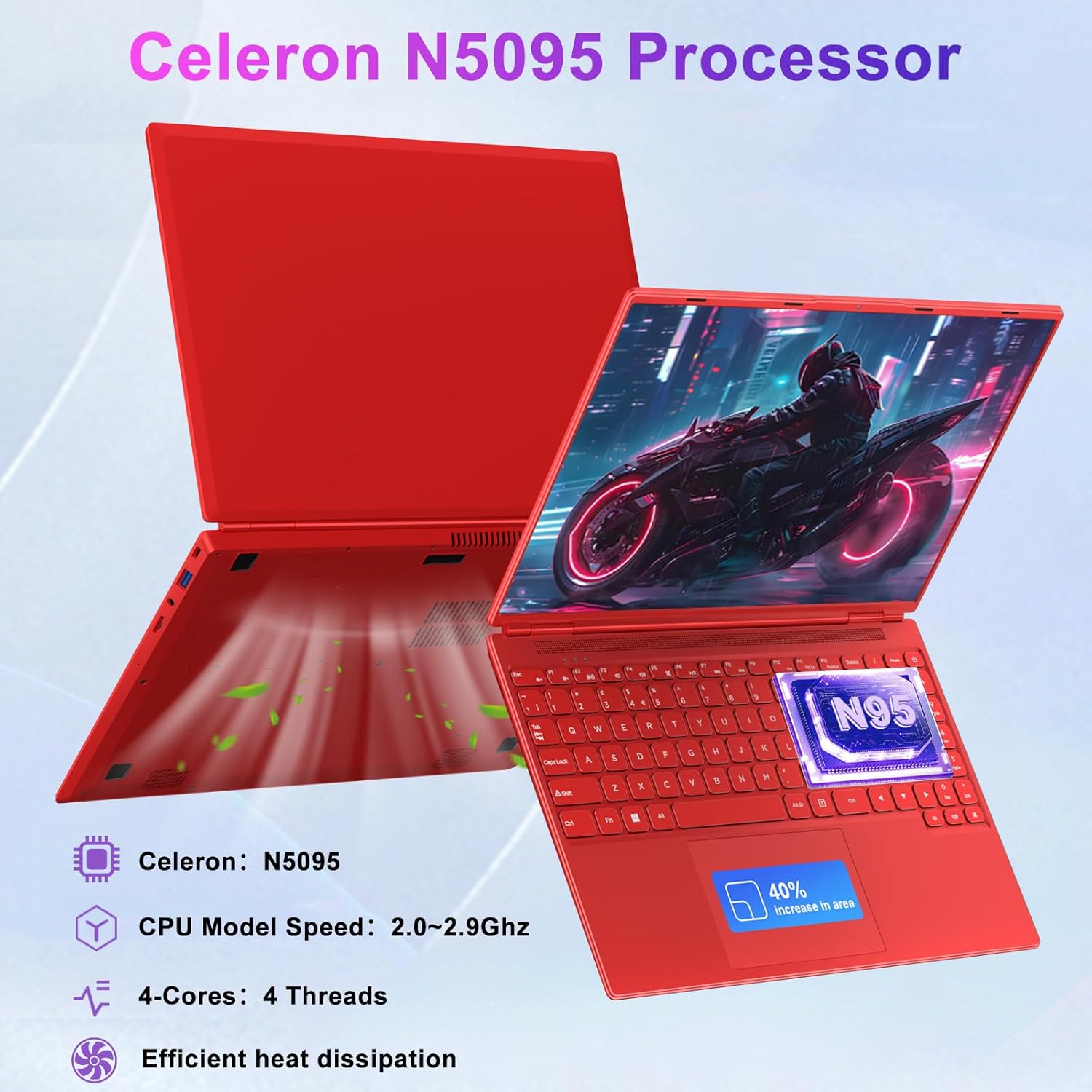 HUQPPQ 16 Inch Blue Laptop Celeron N5095 (Up to 2.9GHz) 12GB RAM 512GB SSD | 1TB Expandable | FHD 1920x1200, USB3.0, WiFi5 | WIN 11 Laptops for Students, School & Office - N600