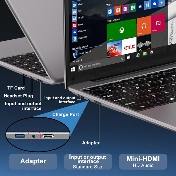 HUQPPQ 14 Inch Laptop Celeron N4020 Processor 6GB RAM 256GB SSD WIN11 Laptops | FHD 1920×1080 IPS Display | WiFi 5, USB 3.0, Webcam | Ideal for Business, School & Work - Gray