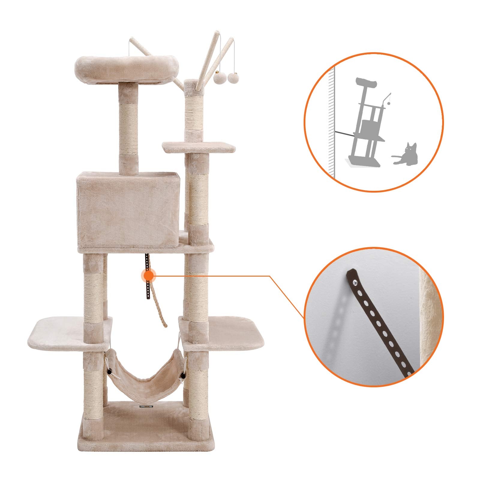 FEANDREA Cat Tree, Cat Condo with Hammock, Perch, Cat Tower, Beige PCT86M
