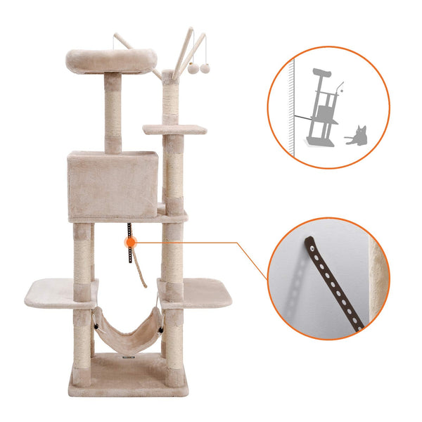 FEANDREA Cat Tree, Cat Condo with Hammock, Perch, Cat Tower, Beige PCT86M