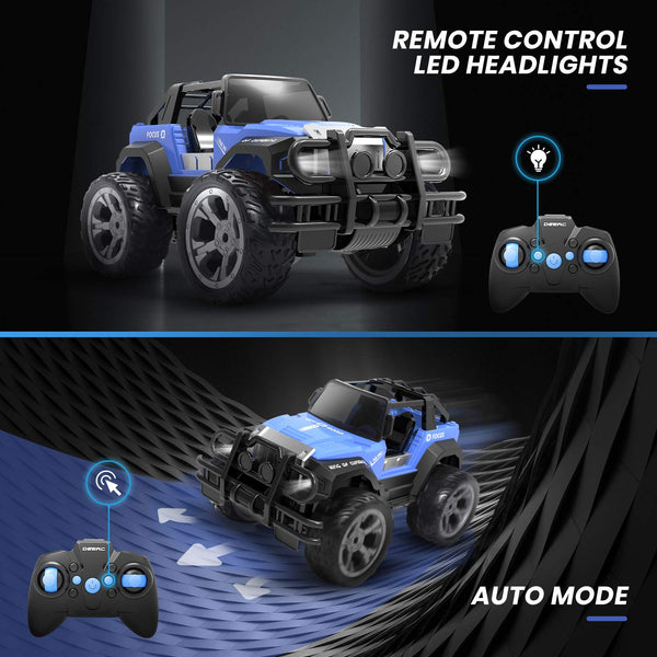 DEERC RC Cars Remote Control Car 1:14 Off Road Monster Truck,Metal Shell 4WD Dual Motors LED Headlight Rock Crawler,2.4Ghz All Terrain Hobby Truck with 2 Batteries for 90 Min Play,Boy Adult Gifts