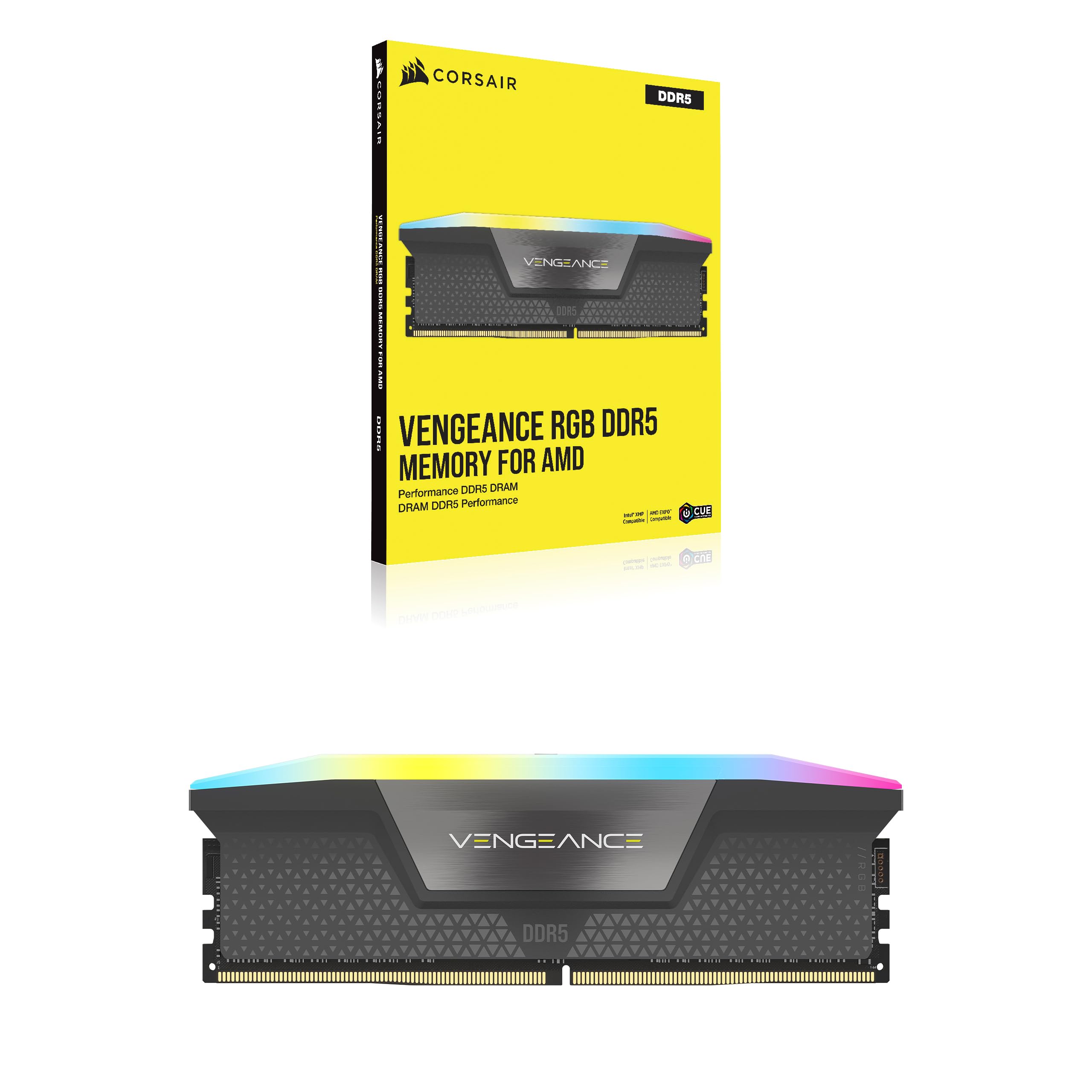 CORSAIR VENGEANCE RGB DDR5 32GB (2x16GB) DDR5 6000MHz CL30 AMD EXPO Intel XMP iCUE Compatible Computer Memory – Gray (CMH32GX5M2B6000Z30K)