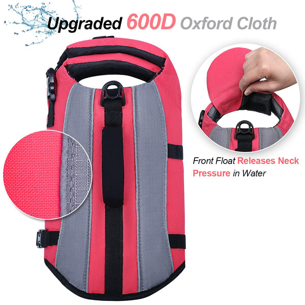 VIVAGLORY Front Float Dog Life Jacket, Dog Buoyancy Aid for Swimming & Boating, Life Vest with Chin Float & Handle, Ripstop & Buoyancy for Doggy, L, Yellow Grey