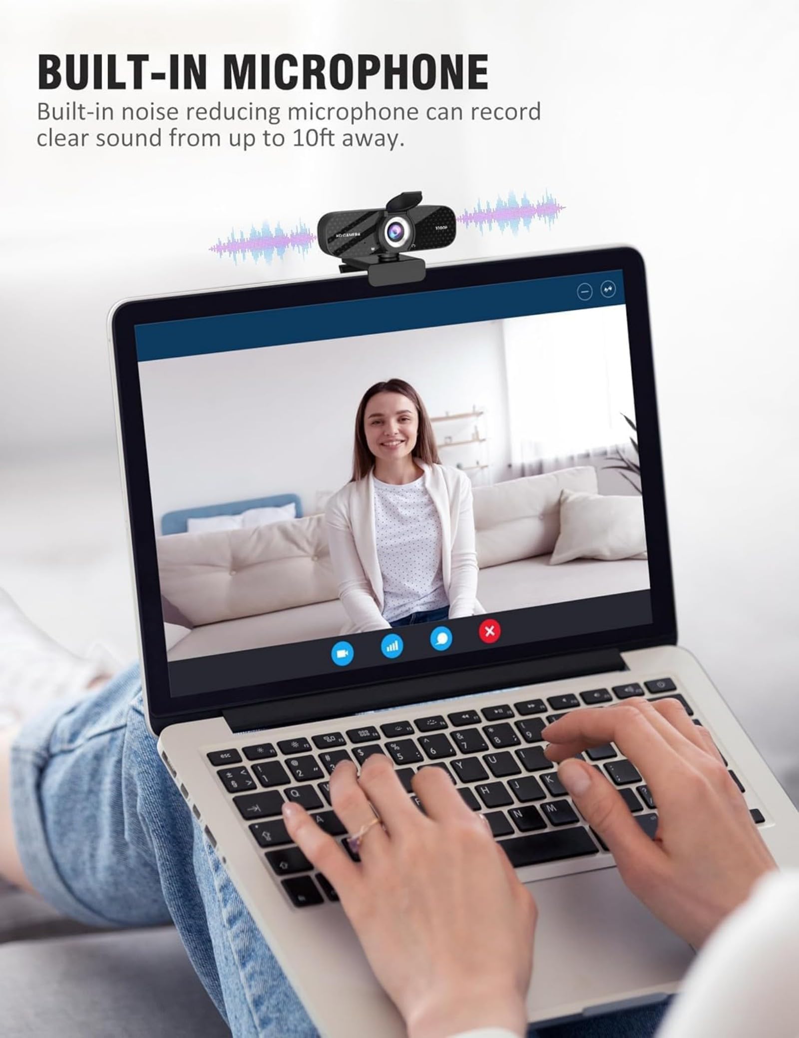 TRAUSI 1080P HD Webcam with Microphone, Noise Cancellation, Privacy Cover, Wide-Angle Lens, Auto Light Correction, Plug & Play USB Webcam for Laptop, Desktop, PC, Mac, Zoom, Skype, Streaming Black