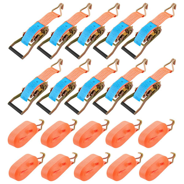 maXpeedingrods 10 x Lashing Straps Ratchet Strap Tie Down 5000kg x 6m x 50mm Heavy Duty Trailer Tension Belts with Iron Handle and Double J Hook 5000kg 5Ton