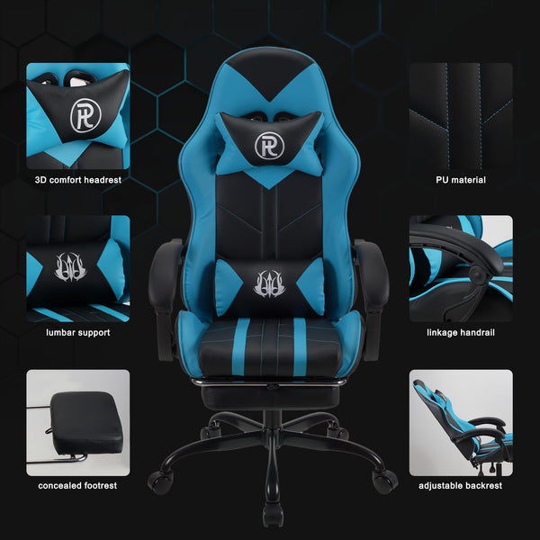 Play haha.Ergonomic reclining seat with footrest adjustable headrest and lumbar cushion high back support padded armrests PU leather finish for gaming home or office use