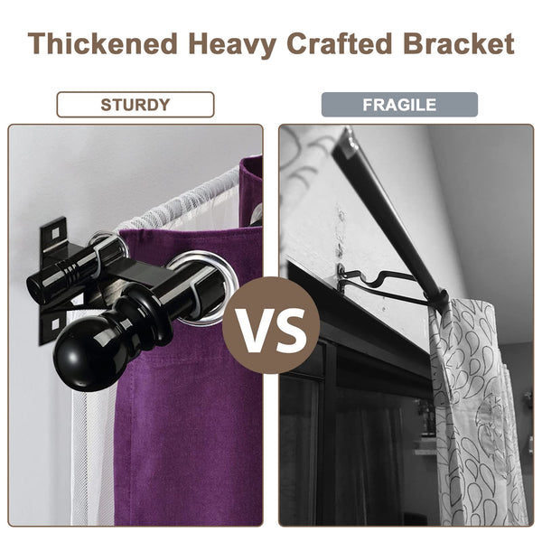 Harrms Double Curtain Pole - Black Extendable Metal Rod 76-332cm for Eyelet, Blackout, and Voile Curtains - Room Darkening