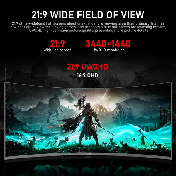 Gawfolk 34 Inch Ultrawide Curved 144Hz Gaming Computer Monitor 1500R PC Screen 21:9 UWQHD (3440x1440),Adaptive Sync,178° Viewing Angle,Display Port、HDMI 2.0, VESA75x75MM-Black