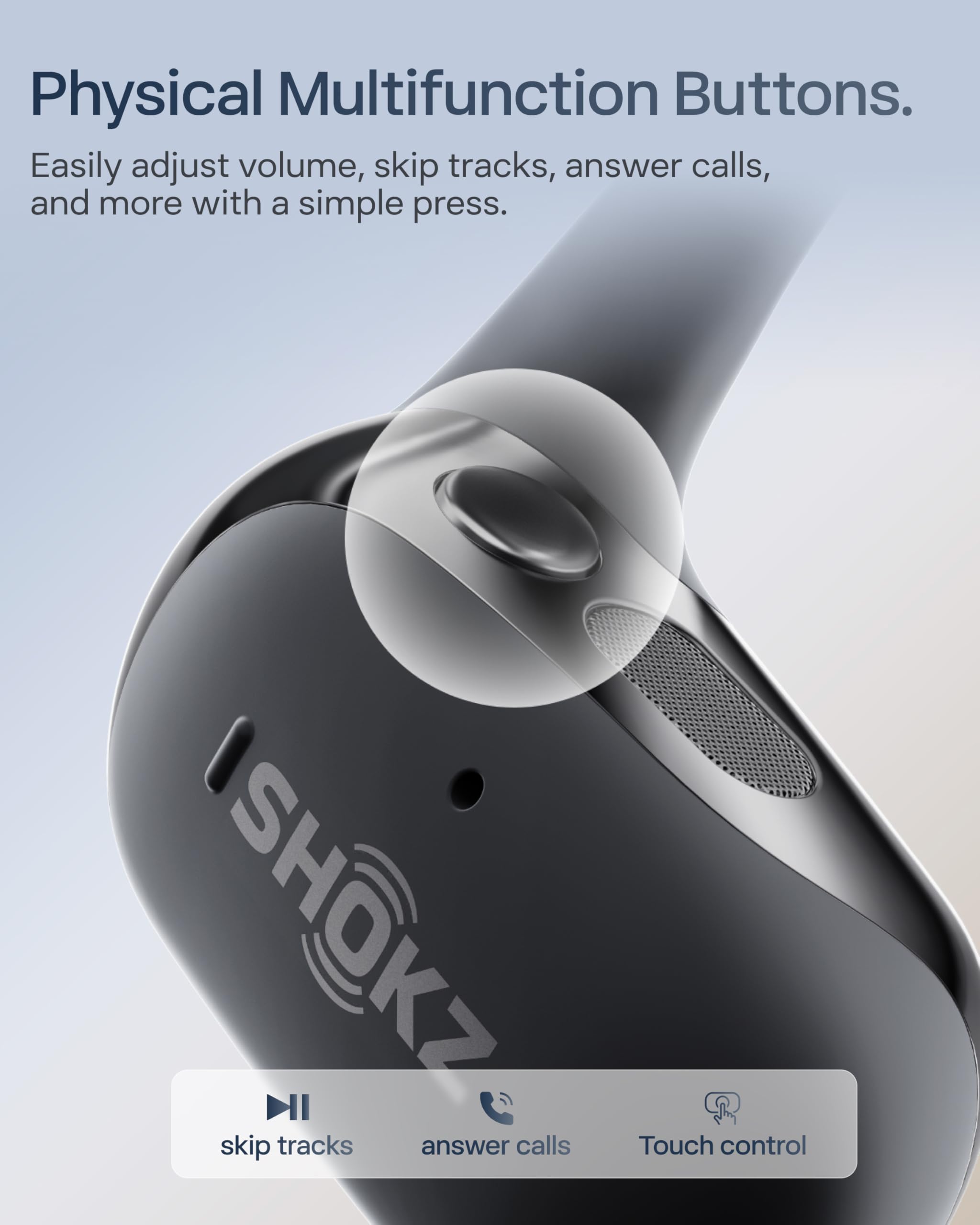 SHOKZ OpenFit 2 Open-Ear Headphones, True Wireless Bluetooth Earphones with Microphone, Earhook Earbuds with 48 Hours of Playtime, USB-C Fast Charging, IP55 Water-Resistant, with Carrying bag, Black