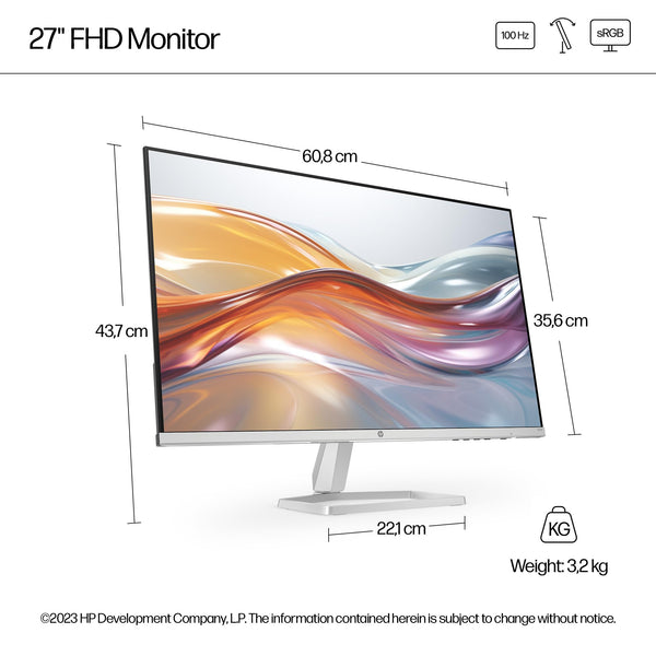 HP Series 5 27" FHD Height Adjust Monitor (527sh) - 100Hz Refresh Rate, 1500:1 AR, 99 percent sRGB Spectrum, 300 Nits Brightness - HDMI, VGA Ports - Ergonomically Adjustable - Responsibly Made