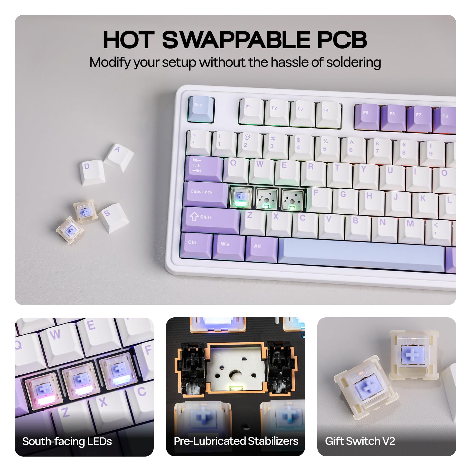 MechLands AK980 98% Mechanical Keyboard, BT5.0/USB-C/2.4GHz Wireless Gaming Keyboard, Hot Swappable Creamy Custom Keyboard with 1.14" TFT Screen, Knob, RGB for Win/Mac (White, Gift V2 Switch)