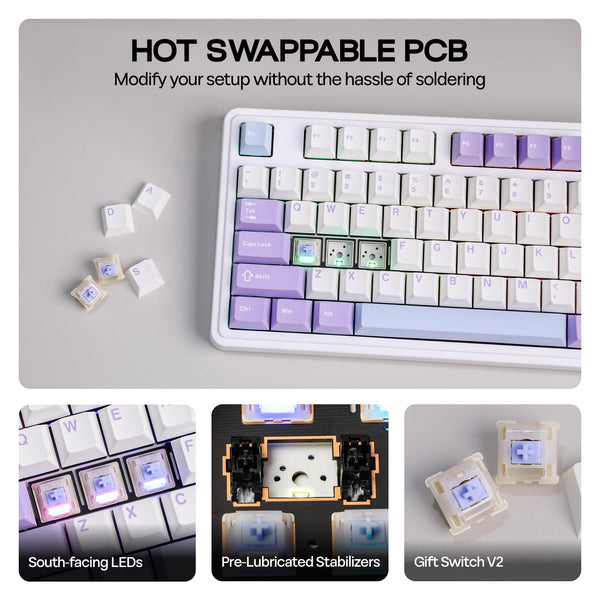 MechLands AK980 98% Mechanical Keyboard, BT5.0/USB-C/2.4GHz Wireless Gaming Keyboard, Hot Swappable Creamy Custom Keyboard with 1.14" TFT Screen, Knob, RGB for Win/Mac (White, Gift V2 Switch)