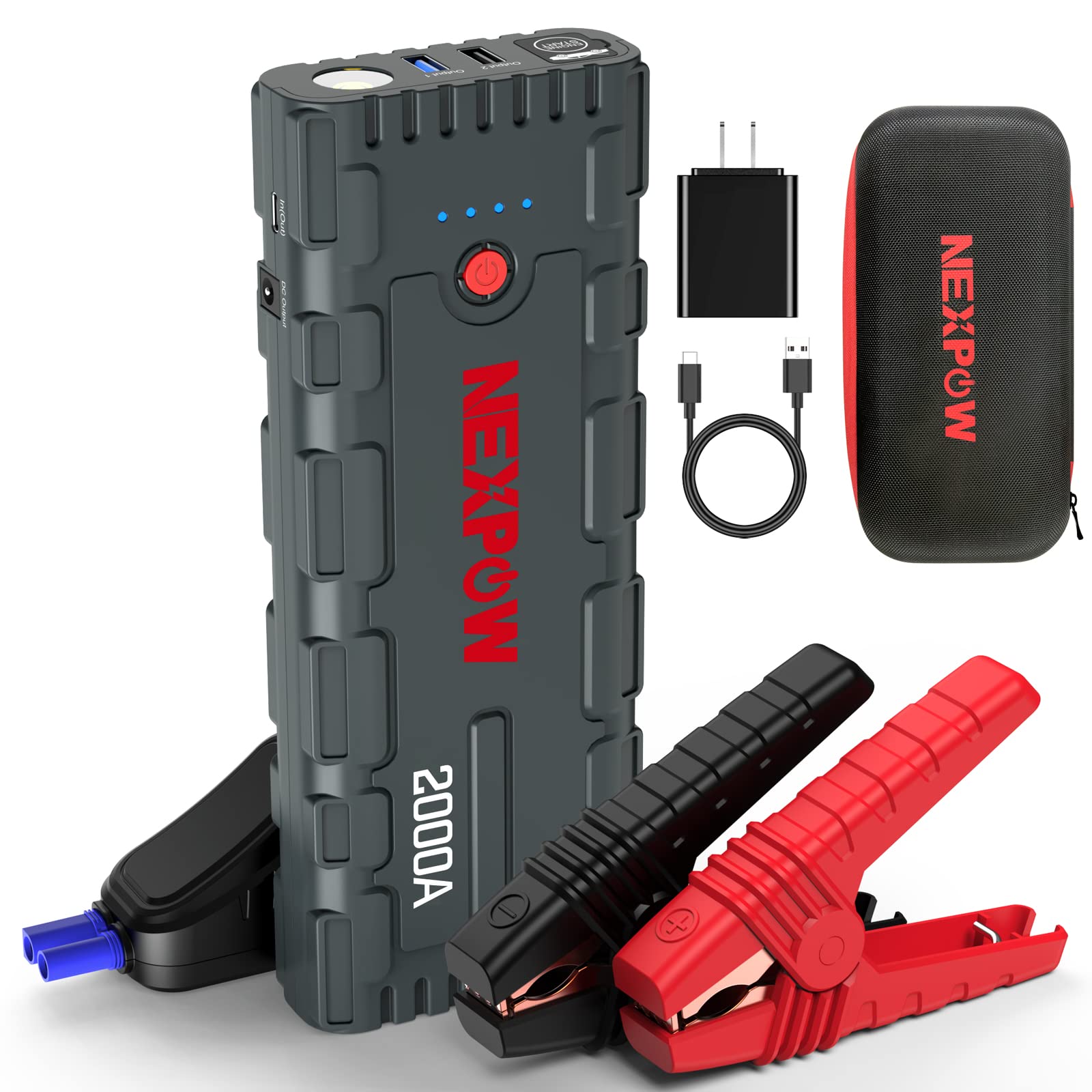 NEXPOW Car Jump Starter, 2000A Peak 12V Portable Car Battery Starter, Auto Battery Booster, Lithium Jump Box with LED Light/USB Quick Charge 3.0