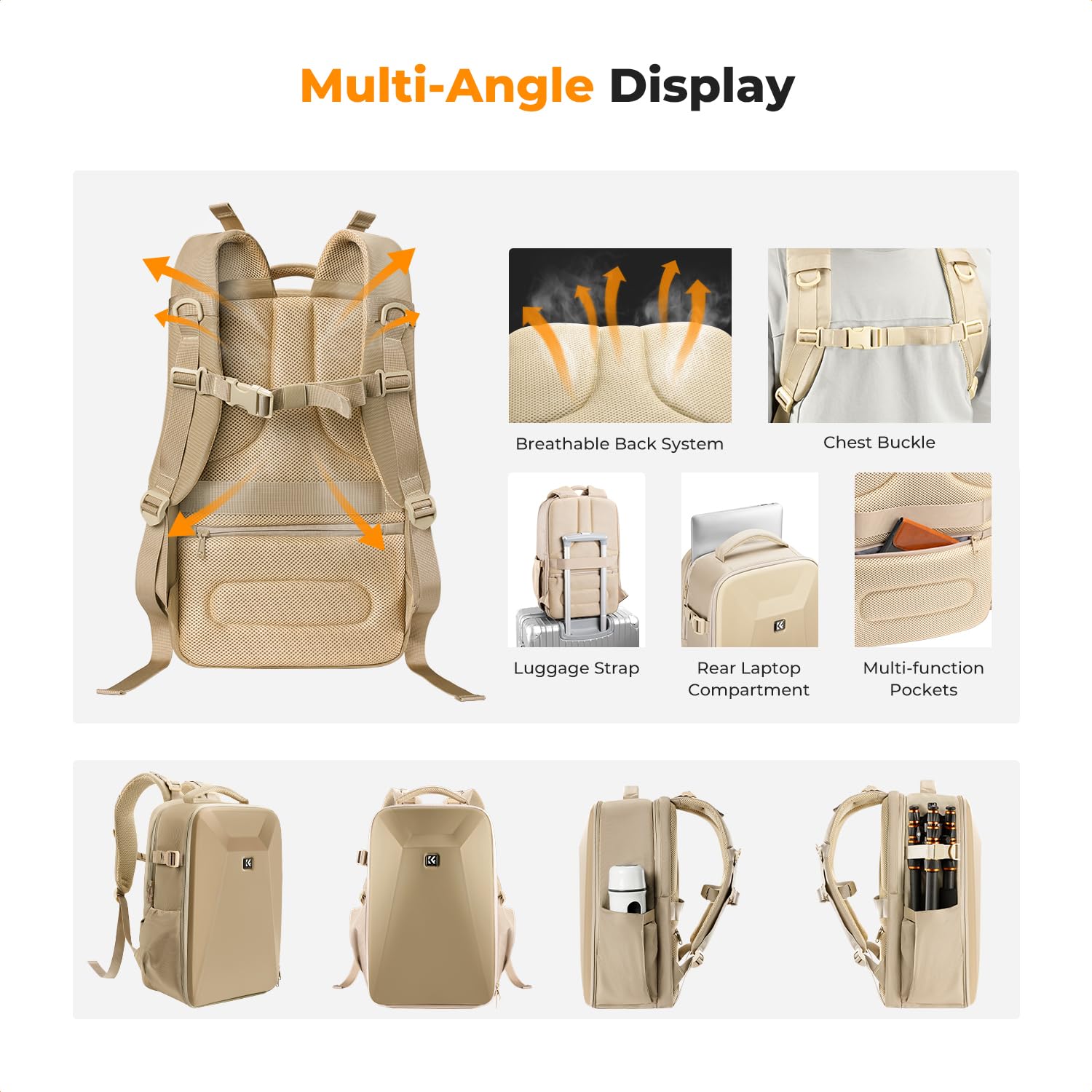 K&F Concept Camera Backpack,Hardshell DSLR Photography Camera Bag with 15-15.6 Inch Laptop Compartment Waterproof Camera Case Compatible for Canon/Nikon/Sony/DJI Mavic Drone