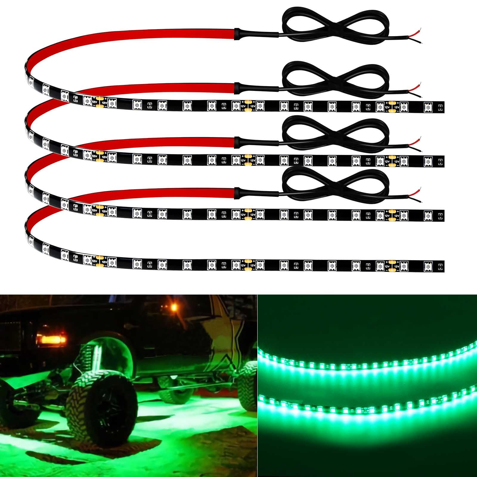 Motorbike Underglow 12V Led Strip Lights Neon Interior Car Lights Connectable Red Led Light Strips 12V for Cars Interior Lights Boat Marine Trucks 4Pack(60cm/24" Red)
