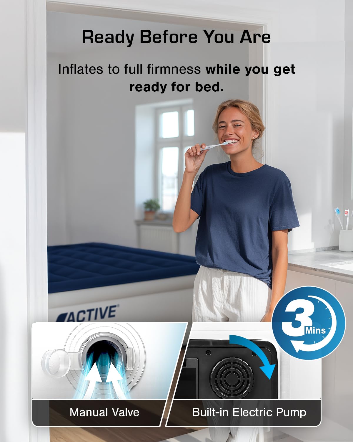 Active Era Luxury Single Inflatable Mattress | Puncture Proof Single Airbed with Flock Coating | Quick 3 Mins Blow Up Bed with Built-in Pump | Portable Air Bed for Home, Camping & Guests 187x99x53cm